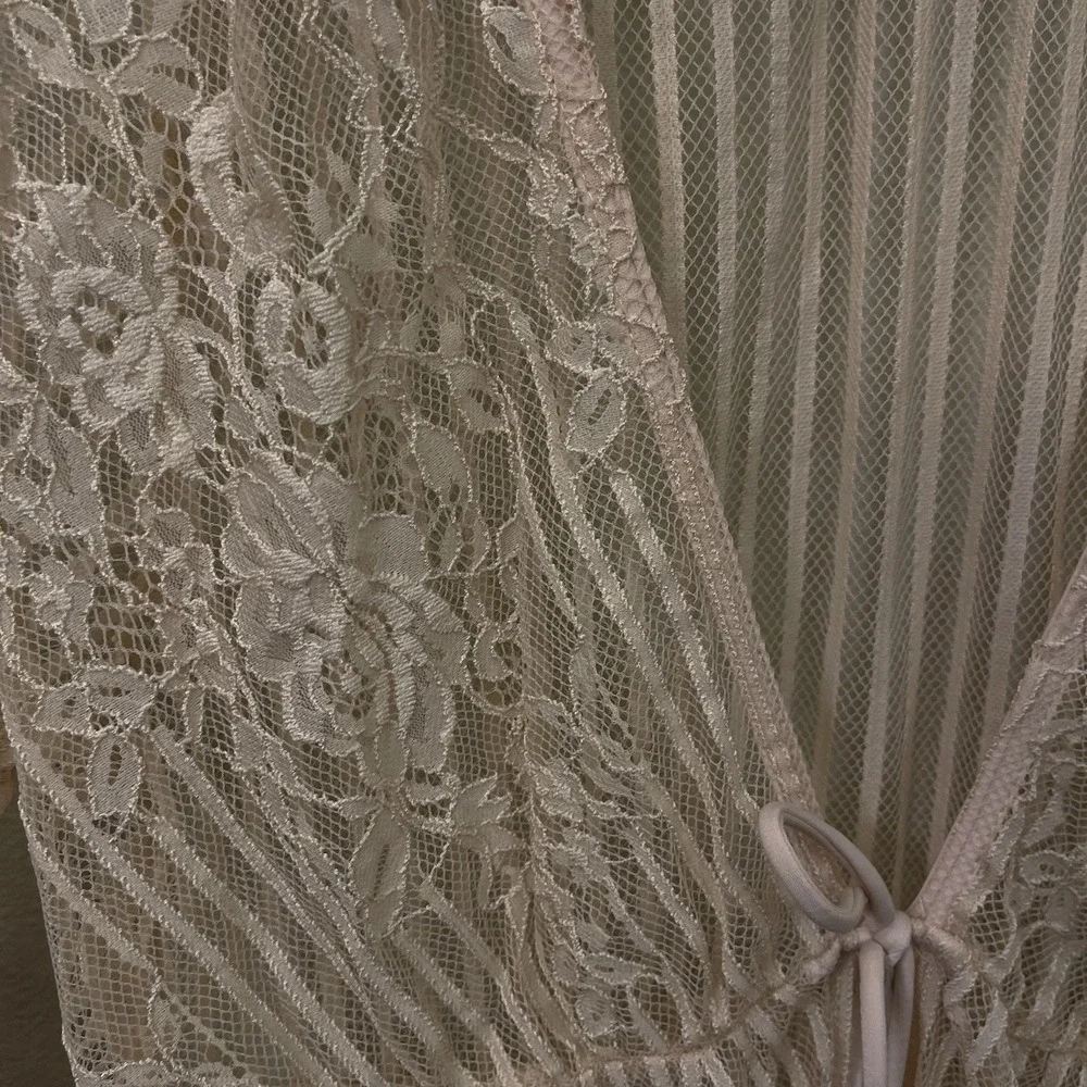 Haute Monde Lace Robe Cover Split Bell Sleeves Tie Beige Blush Coquette Up Sz L‎
